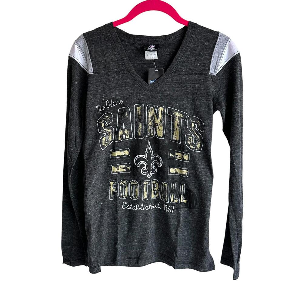 NWT NFL NEW ORLEANS SAINTS Football Long Sleeve V-Neck Ladies Top, S